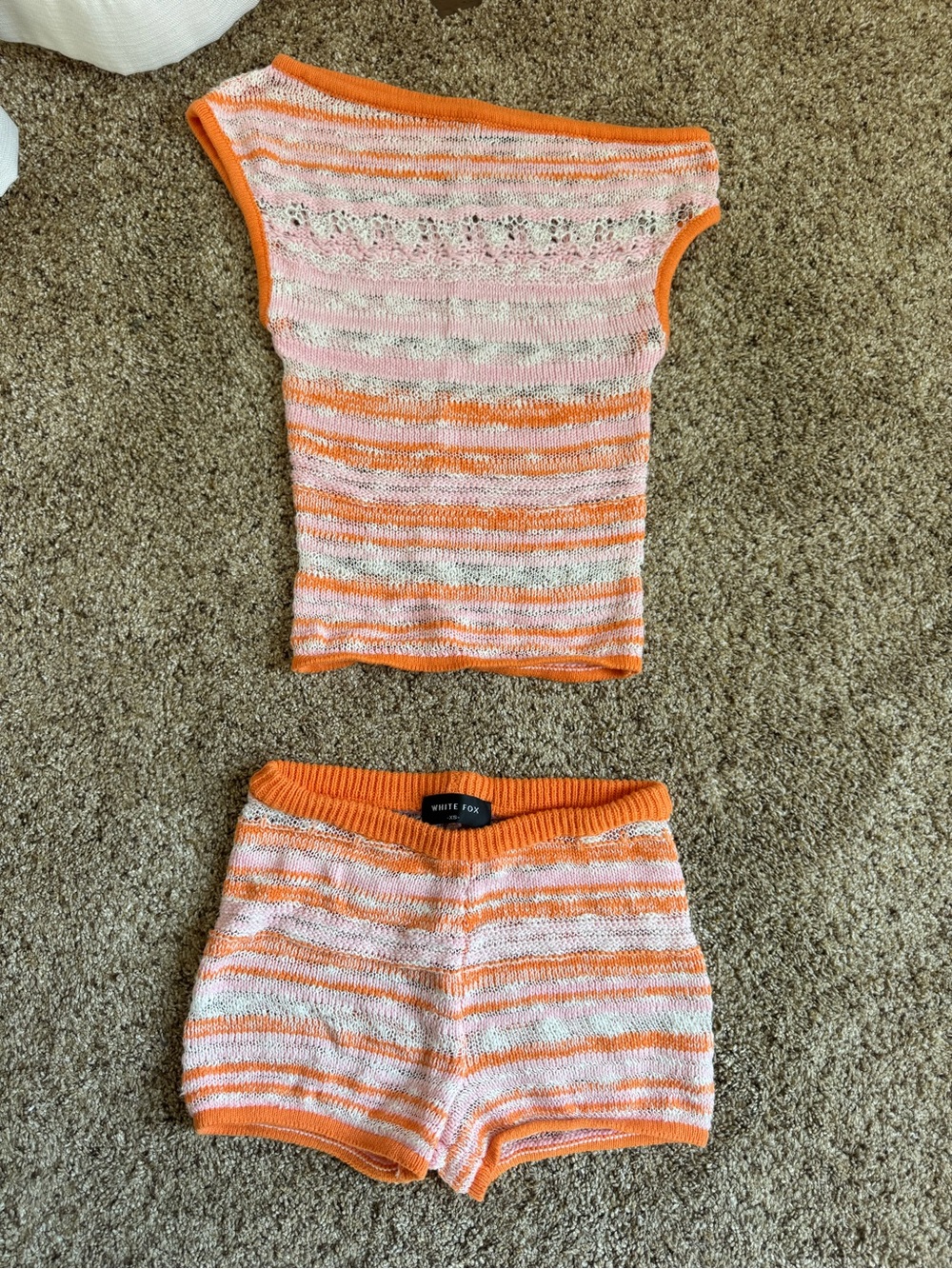 White Fox Boutique orange,pink,white knit matching cover up set